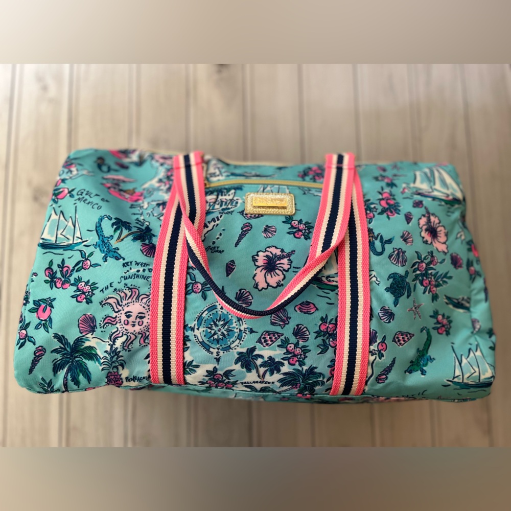 Lilly Pulitzer Amalfi blue overnight duffle bag with removable shoulder strap. - Picture 1 of 11